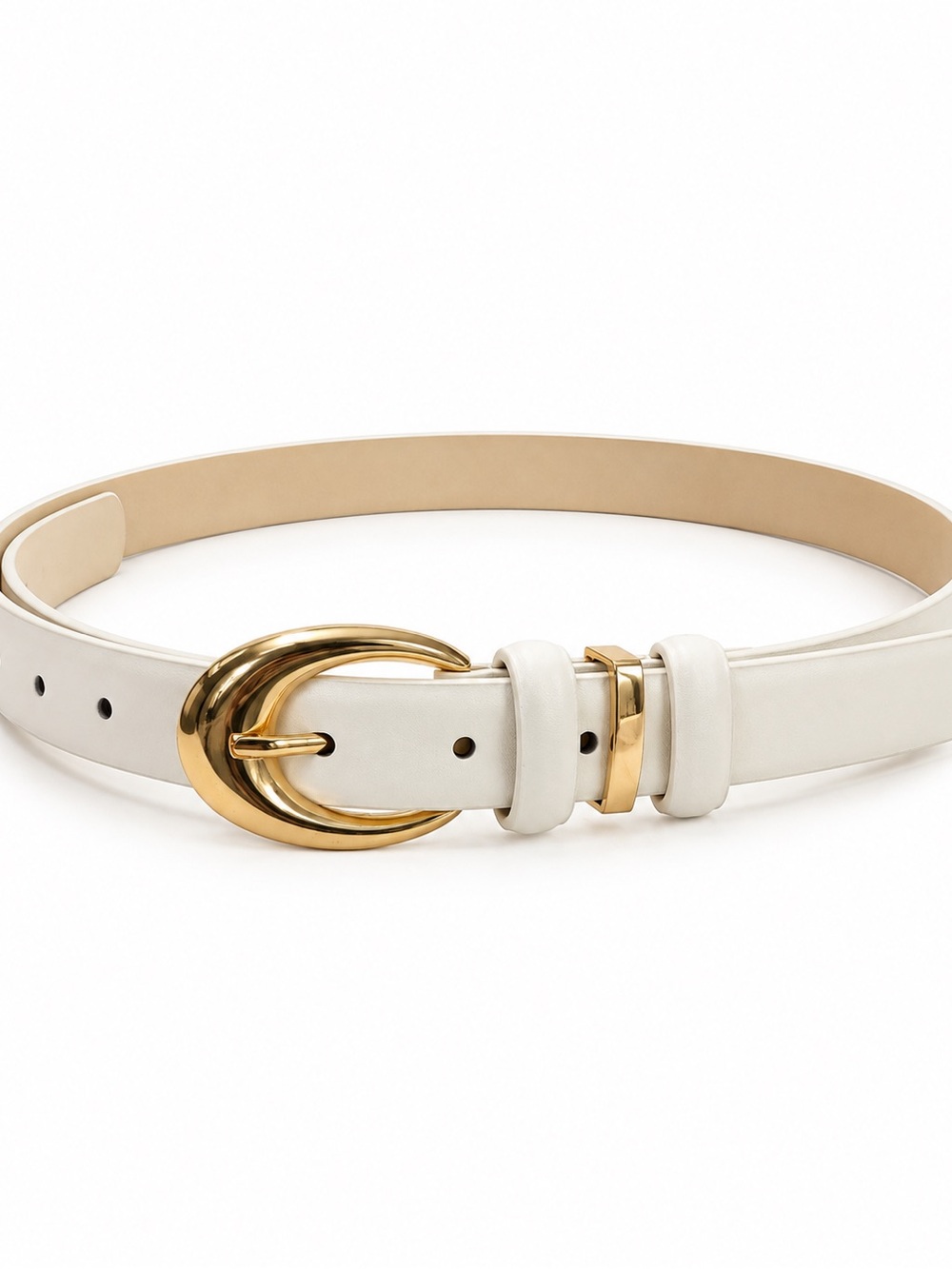 Ivory White Belt with Gold Buckle & Hardware